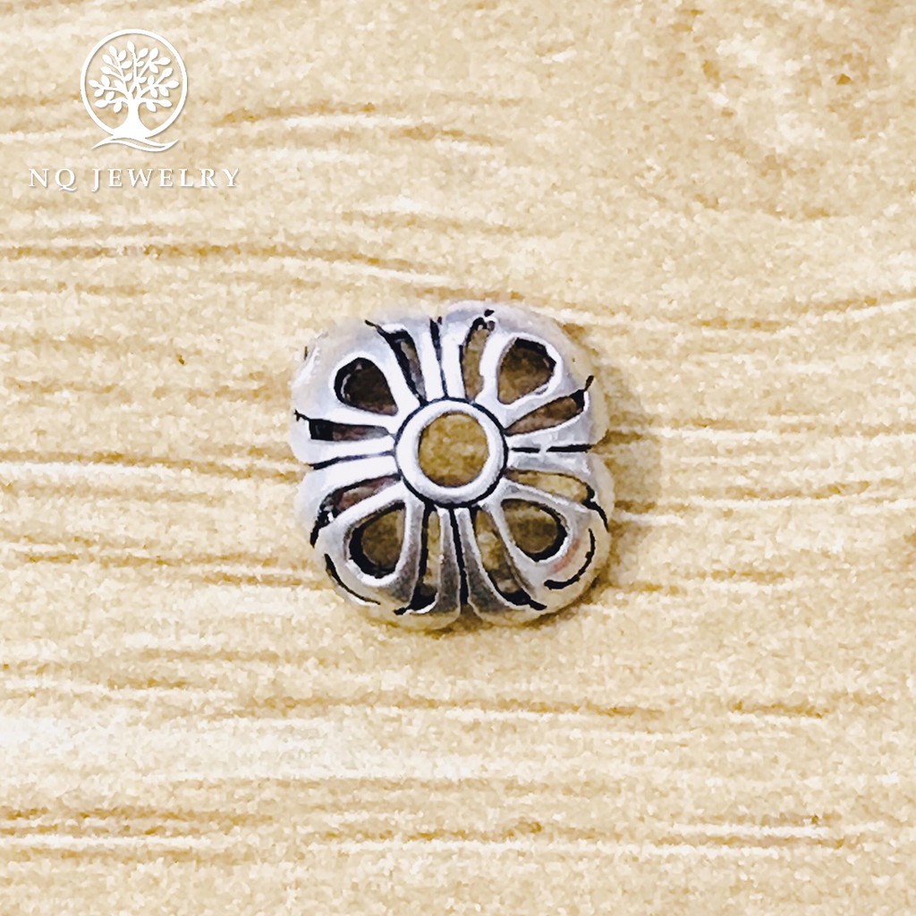 Charm bạc chụp hạt, bọc hạt họa tiết hoa văn 10mm - NQ Jewelry