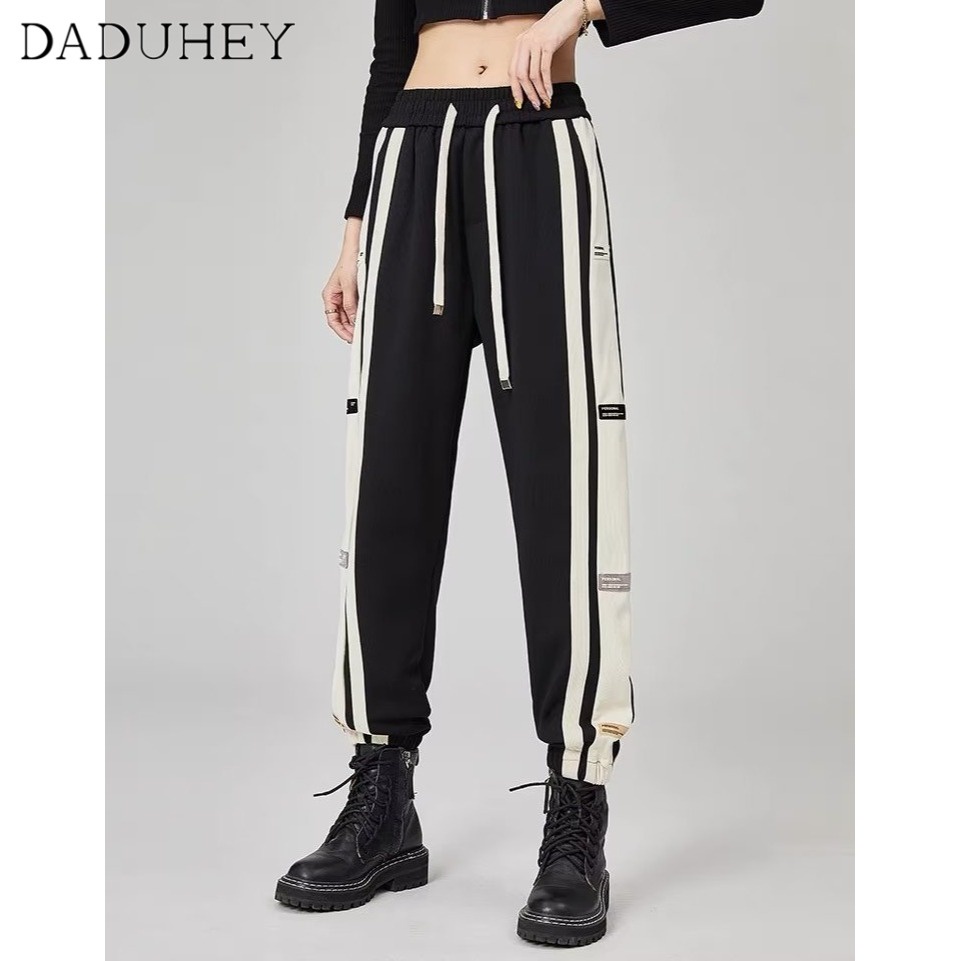 Quần nỉ thể thao bo ống dáng rộng phối dây rút phối kẻ sọc bên hông thời trang thường ngày mùa thu size lớn cho nam