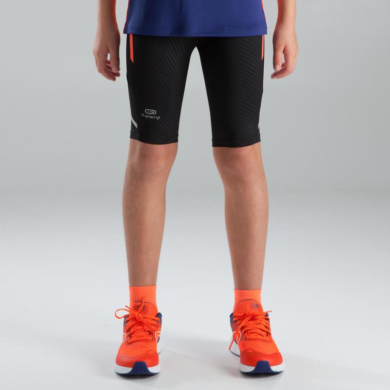 Quần short bó chạy bộ Decathlon KALENJI Kiprun Jr cho trẻ em - Đen/Cam