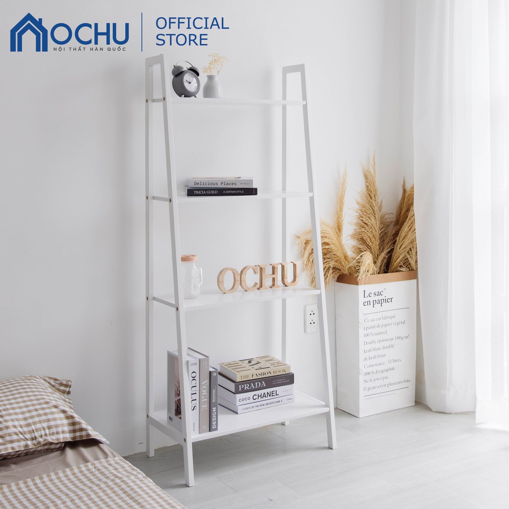 Kệ Sách 4 Tầng Khung Gỗ OCHU - A Book 4F - White