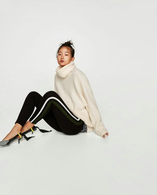 Quần tregging kéo khóa 2 sọc Zara