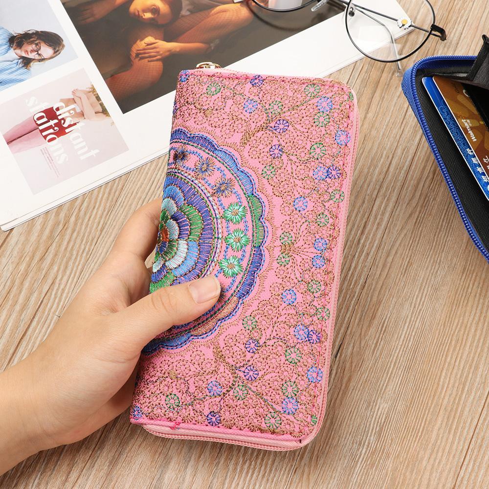 Ví Dài Đựng Thẻ / Điện Thoại Thêu Họa Tiết Xinh Xắn Cho Nữ Giá Đỡ
