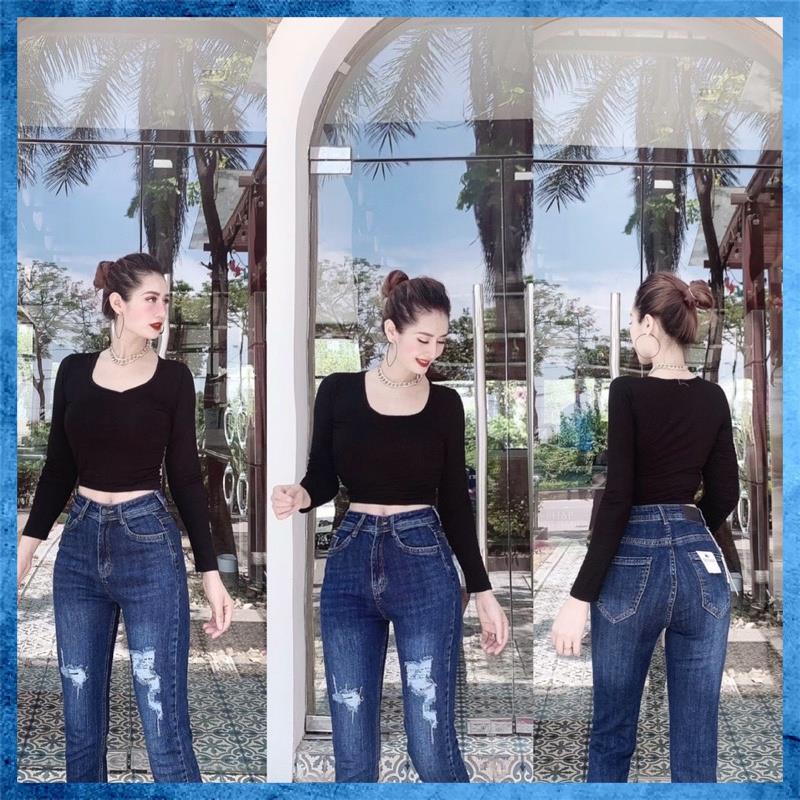 [Jeans nữ thiết kế] Quần bò rách dáng baggy, quần jeans lưng cao túi chéo 1 khuy. Baggy bò D0160