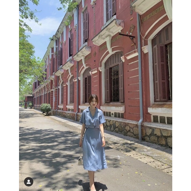 SET ÁO CỔ VEST KÈM CHÂN VÁY MIDI XANH