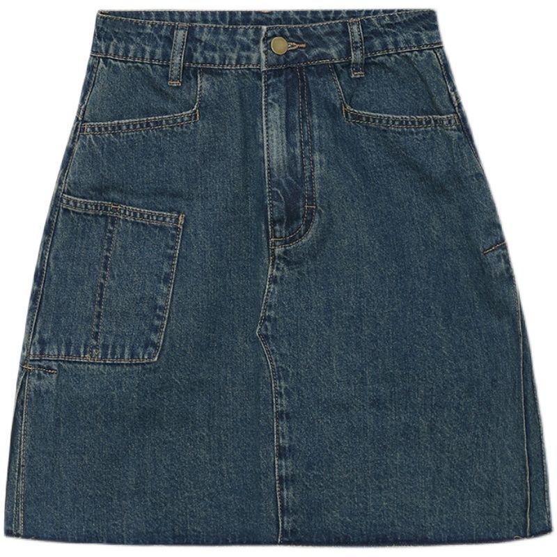 2022 Mùa Hè Váy denim Cạp Cao Cổ Điển