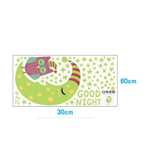 Decal trang trí Trăng và Cú Mèo ngủ đêm - Dạ Quang