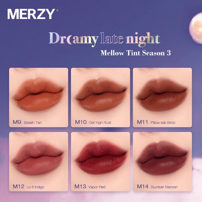 [NEW][MÀU MỚI M9-M14] Son Kem Lì, Siêu Mịn Merzy Dreamy Late Night Mellow Tint | Thế Giới Skin Care