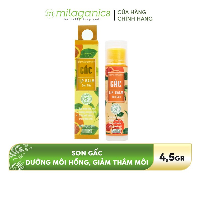 Combo 3 Son dưỡng môi, giảm thâm, hồng môi MILAGANICS (Son Trà Xanh 4.5g + Son Gấc 4.5g + Son Dừa 4.5g)