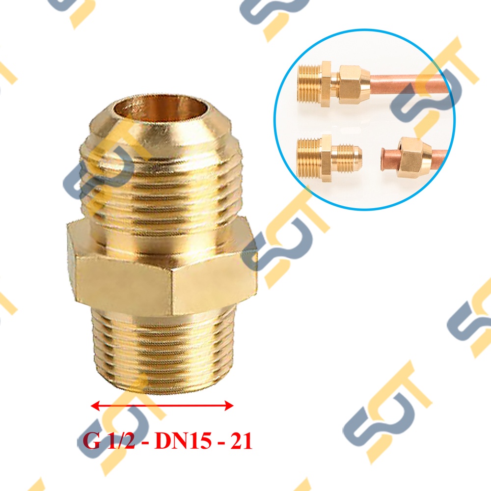 [HÀN ỐNG ĐỒNG 12-16-19] Ren ngoài G1/2 (21) nối côn lồi cho điện lạnh &amp; khí nén (Brass Flare Male Connector)- Rắc co NPT
