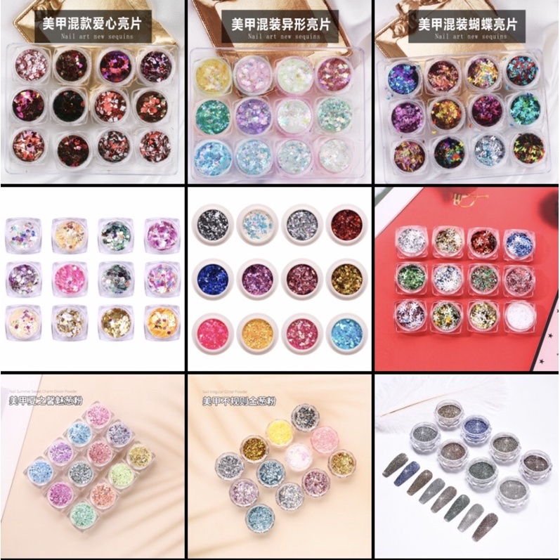 Set 12 màu nhũ mắt Kira Glitter, nhũ Kim tuyến nhiều kiểu dáng siêu đẹp