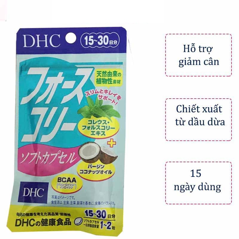 Viên uống giảm cân DHC Forskohlii Soft Capsule bổ sung dầu dừa 30 viên