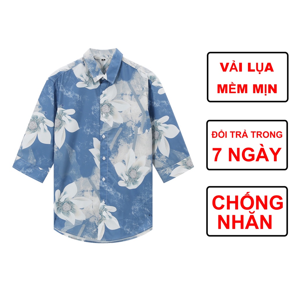 Áo sơ mi nam tay lỡ Trady phong cách ấn tượng chất lụa họa tiết đặc sắc 2 màu
