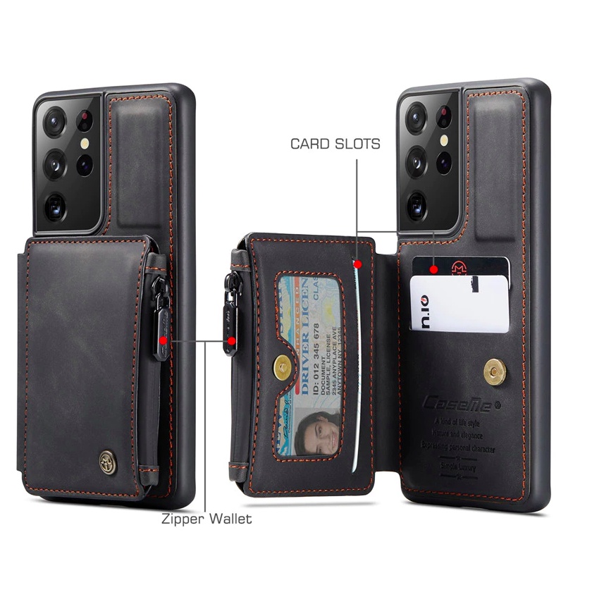 Ốp Lưng Da Bò Chính Hãng CaseMe Kèm Ví Chống Sốc Cho Samsung S21 Ultra, S21 Plus, S21, Note 10 Plus, Note 20 Ultra