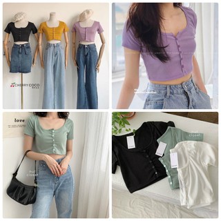 Áo crotop cài khuy chất len tăm Yan Ulzzang siêu đẹp kèm ảnh/video thật