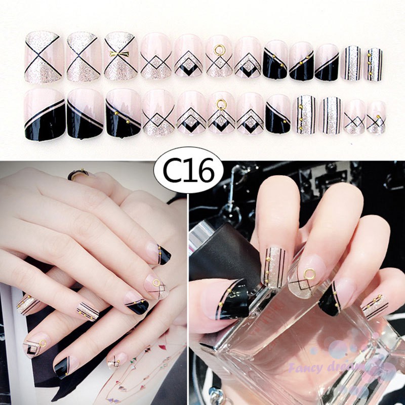 Bộ 24 móng giả kèm keo miếng dán 3D phong cách cho nữ