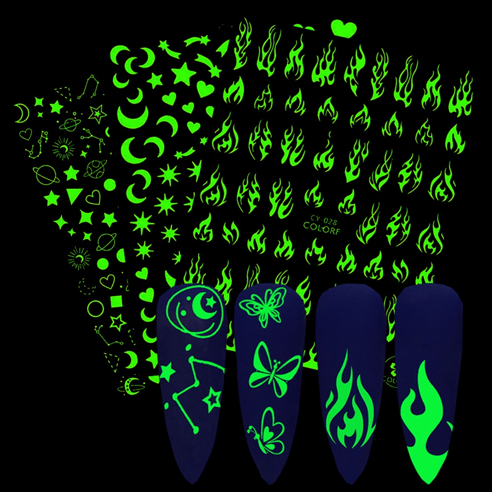 [Hàng mới về] Set 1/6 hình dán móng tay phản quang hình họa tiết 3D hình ngôi sao/ bướm độc đáo sành điệu DIY