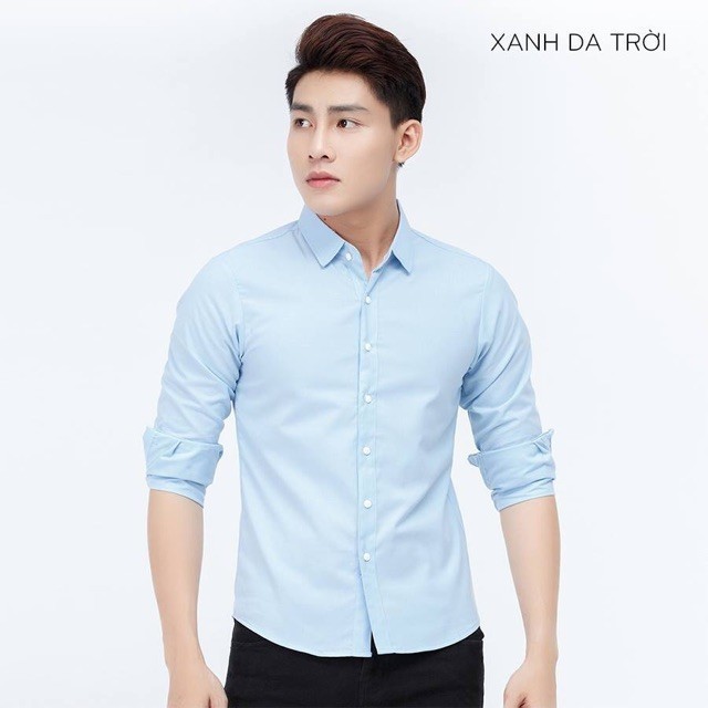 Áo sơ mi nam dài tay Hàn Quốc MÀU XANH NHẠT vải lụa thái chống nhăn cao cấp THỜI TRANG PHONG CÁCH