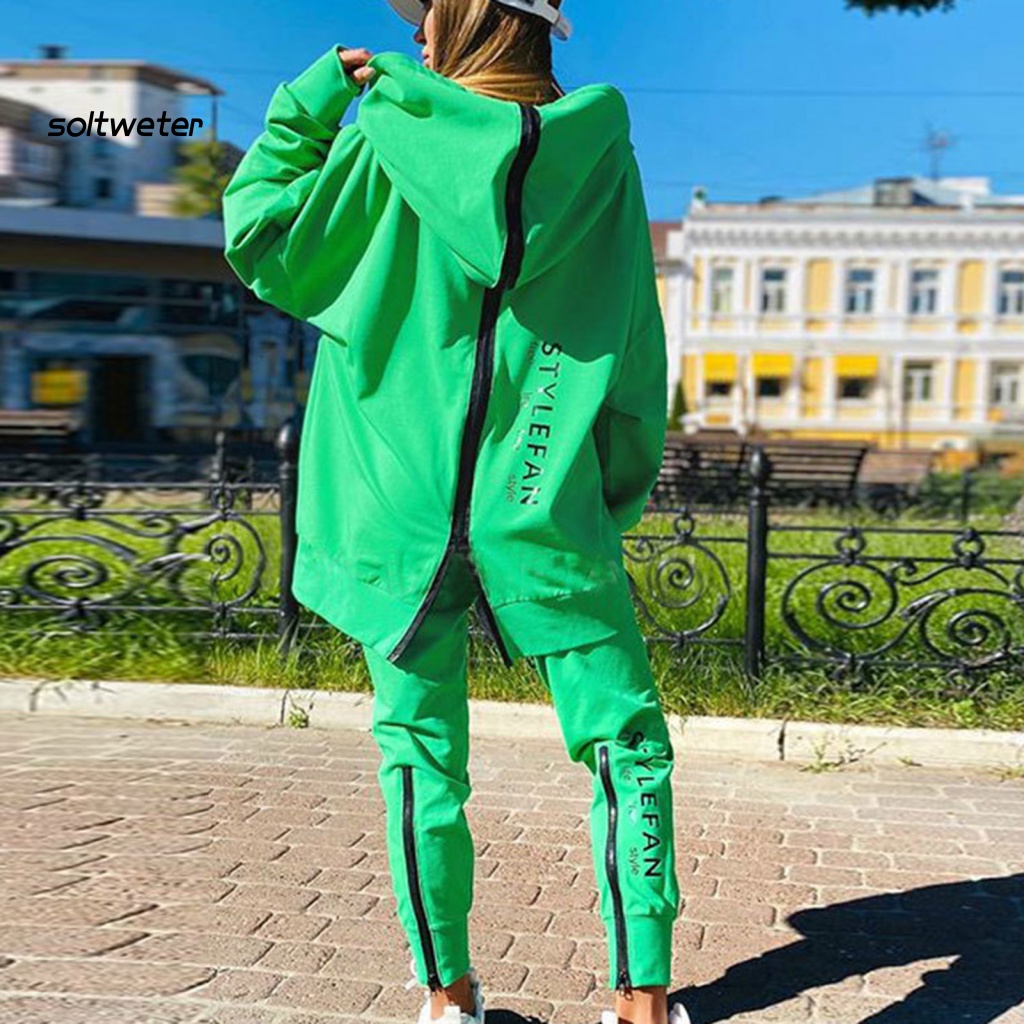 Bộ Áo Hoodie Dài Tay In Chữ + Quần Dài Cỡ Lớn Dễ Phối Đồ Cho Nữ