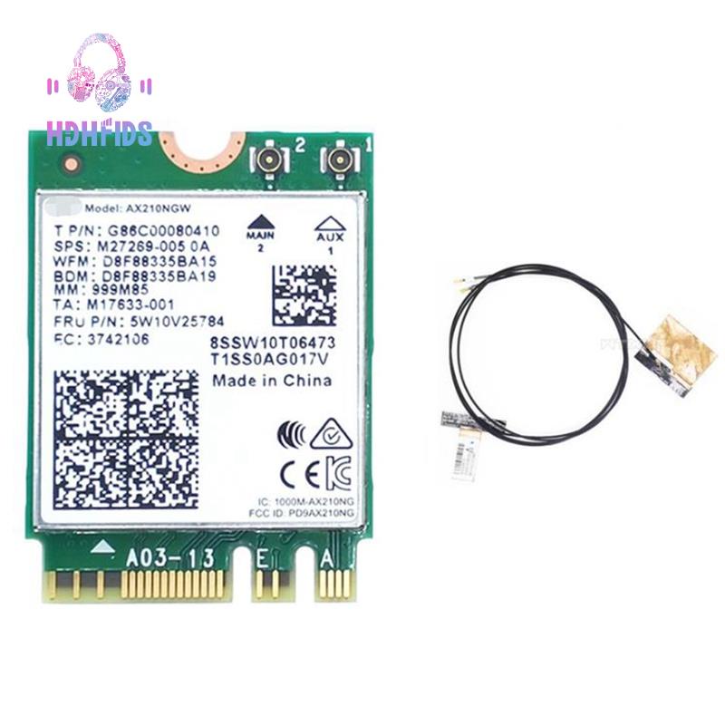 Thẻ Wifi 6E Bluetooth 5.2 Cho Intel AX210 Băng Tần Kép 3000Mbps M.2 AX210NGW 2.4G/5G 802.11Ax Với Ăng Ten IPEX