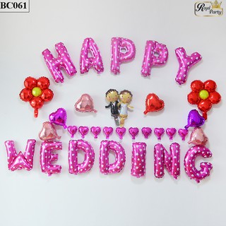 Bộ bóng chữ happy wedding đủ phụ kiện