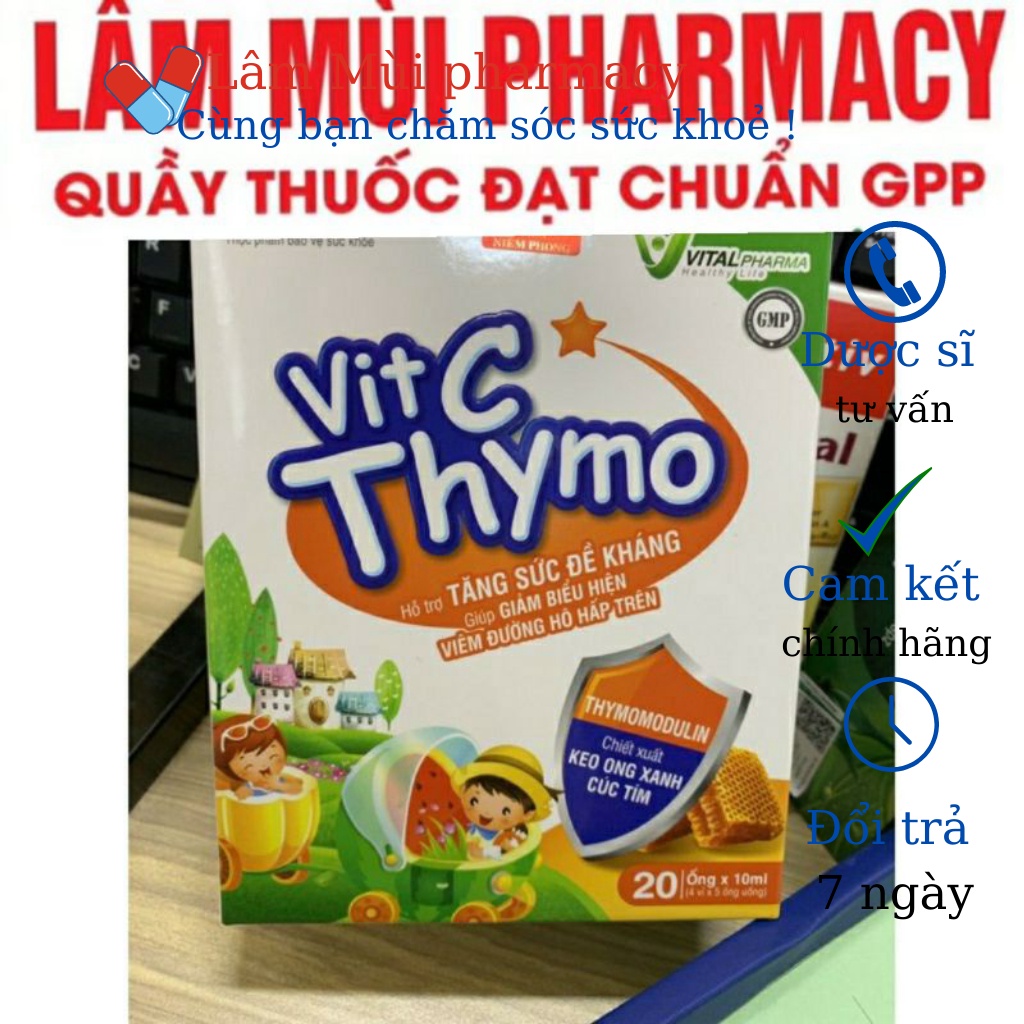 Siro tăng cường đề kháng cho trẻ thực phẩm bổ sung  Vitamin C Thymo - Hộp 20 ống
