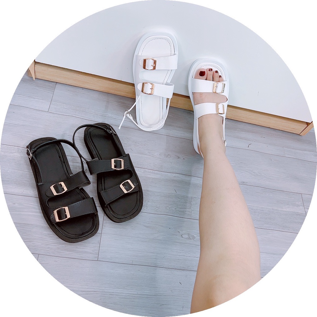 GIÀY SANDAL HỌC SINH NỮ 2 QUAI KHÓA CÀI ĐẾ BÁNH MÌ CỰC ĐẸP