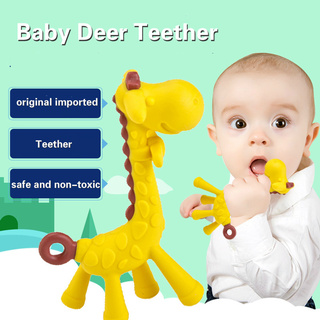 Đồ chơi gặm nướu hình hươu cao cổ bằng silicone dễ thương an toàn không độc hại cho bé