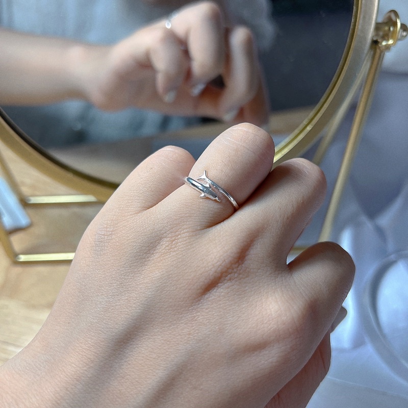 Nhẫn bạc nữ chuẩn bạc 925 DaLiA Jewelry nhẫn bạc hở cá heo tùy chỉnh size theo yêu cầu