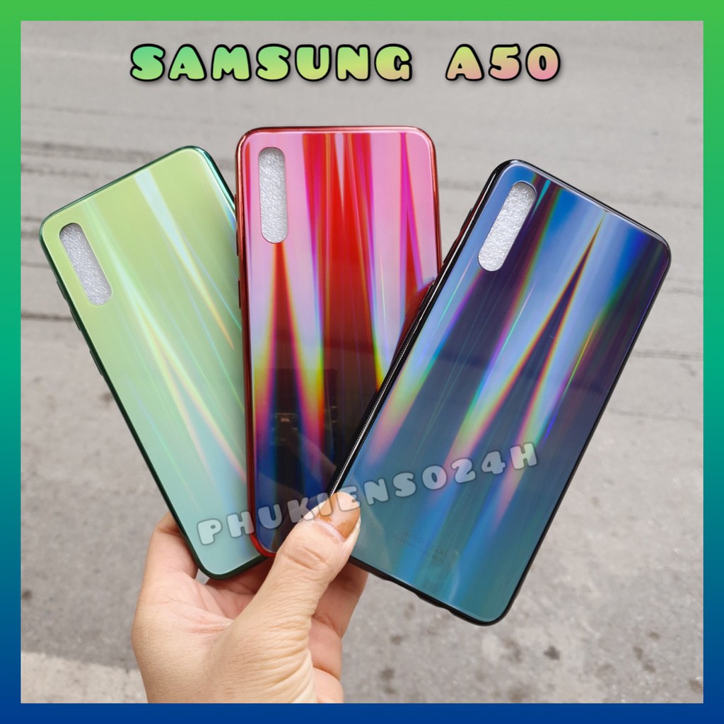 ỐP LƯNG SAMSUNG GALAXY A50 / A20 / A30 - KÍNH CƯỜNG LỰC CẦU VỒNG ĐỔI MÀU THEO GÓC NHÌN