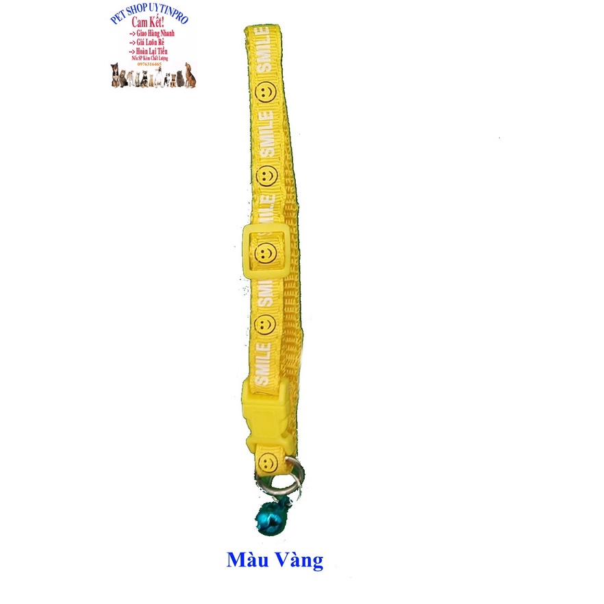Vòng cổ kèm chuông cho Chó Mèo dưới 5kg Bản rông 1cm In SMILE Chất liệu dù chắc chắn Có thể điều chỉnh to nhỏ