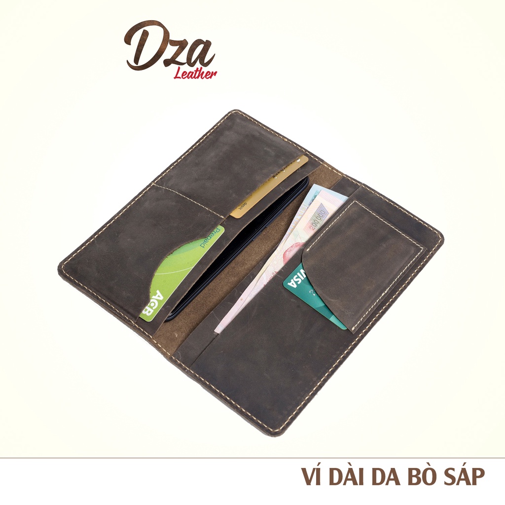 Bóp ví dài da bò sáp ngựa điên cao cấp cho nam Dza leather handmade