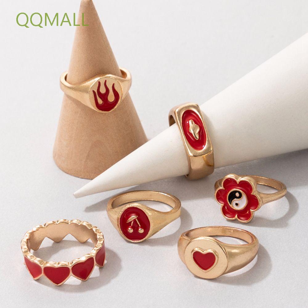 Bộ 6 Nhẫn Đeo Ngón Tay Bằng Hợp Kim Hình Hoa Trái Tim Phong Cách Hàn Quốc Sang Trọng Cổ Điển Dành Cho Nữ