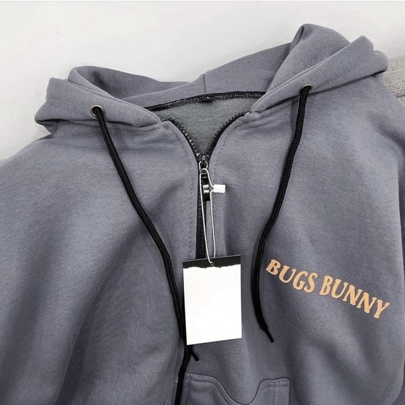 [Mã SKAMFSW175 giảm 10K đơn 50K] [ sẵn ] Áo Khoác Form Rộng Dây Kéo XÁM BUGS BUNNY Ulzzang Unisex