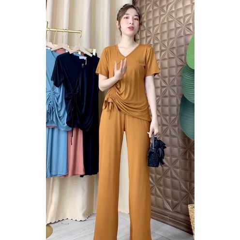 Set bộ quần dài áo cổ tim dây rút có size to