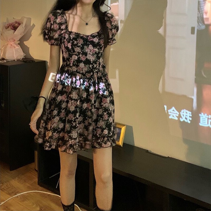 Đầm Chữ A Họa Tiết Hoa Hồng Thời Trang Mùa Hè Cho Nữ