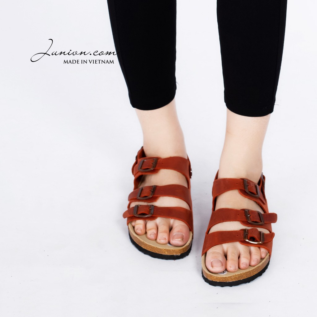 [DA BÒ THẬT] D13-Dép sandal da bò quai ngang Birken Bioline (Đế trấu, da bò thật nguyên tấm, Quai hậu) – Juni Store