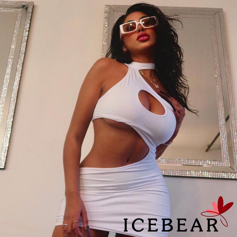 Đầm mini ôm dáng không tay hở vai màu trơn có dây rút dành cho nữ