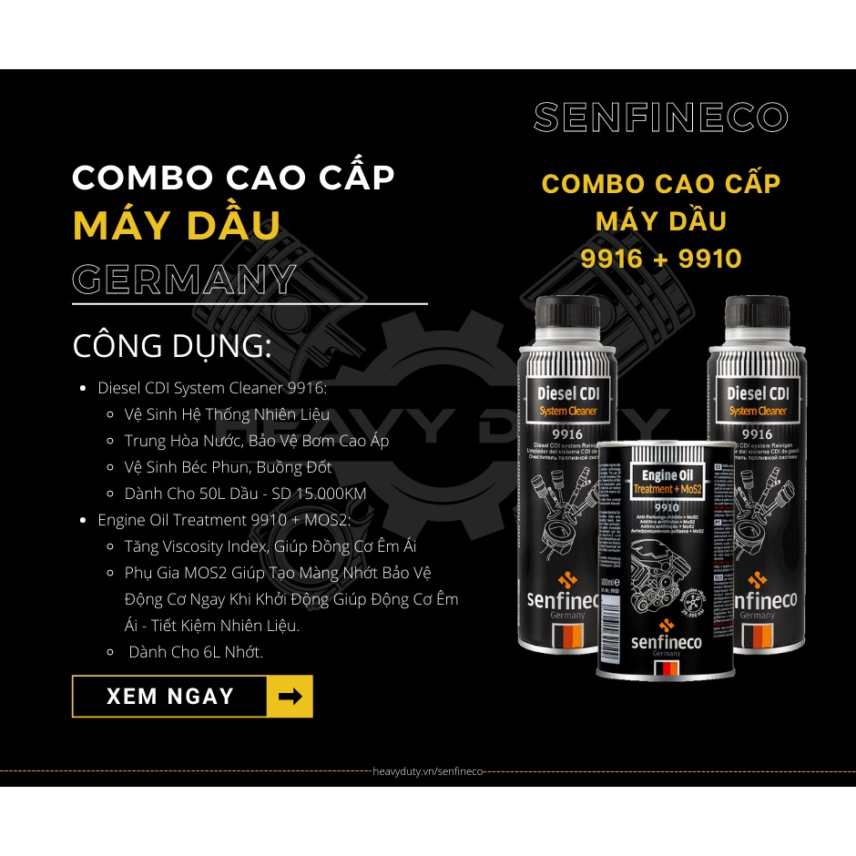 [Máy Dầu] [Diesel]Combo Bảo Dưỡng Cao Cấp  - Senfineco Diesel CDI Sytem Cleaner &amp; Engine Oil Treament Mos2 [9916] [9910]