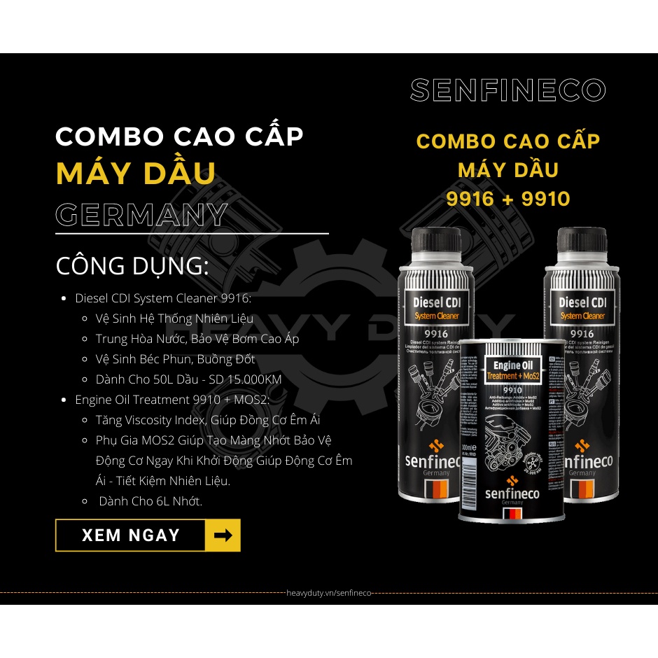 [Máy Dầu] [Diesel]Combo Bảo Dưỡng Cao Cấp  - Senfineco Diesel CDI Sytem Cleaner &amp; Engine Oil Treament Mos2 [9916] [9910]