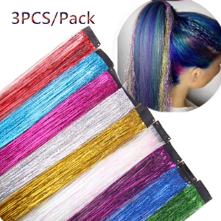  3 tóc giả Wigsin nối dài kiểu kim tuyến kim sa cầu vồng sợi tổng hợp dạng kẹp cho nữ đi tiệc 