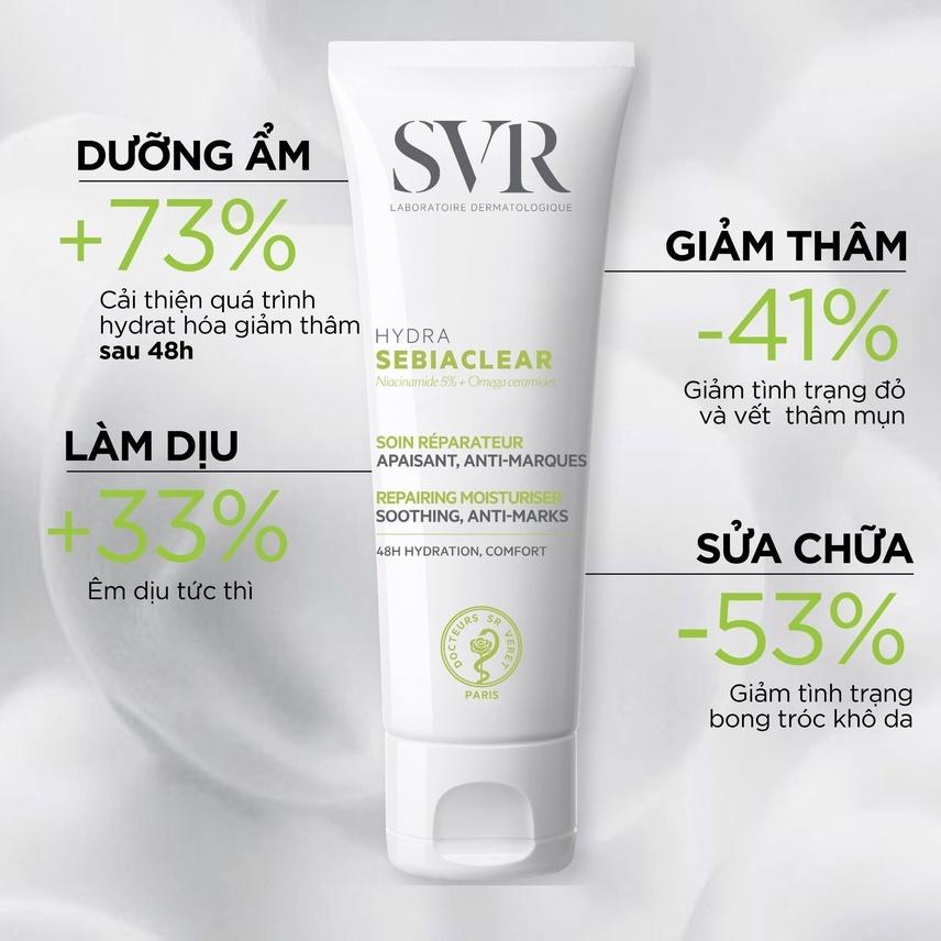 Kem dưỡng ẩm dành cho da dầu mụn, dưỡng da mềm mịn và giúp làm mờ vết thâm sau mụn SVR Sebiaclear Hydra 40ml