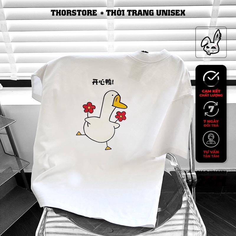 Áo thun tay lỡ nam nữ,in hoạ tiết Dubong màu trắng