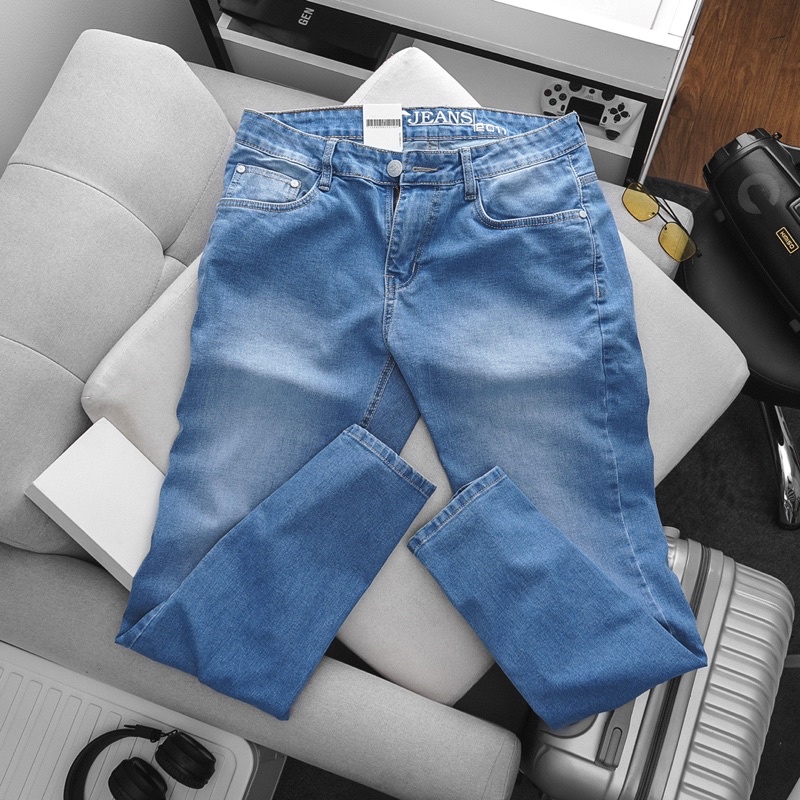 Quần jean nam co giãn nhẹ màu xanh biển BIGSIZE < 130kg
