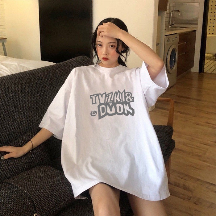 Áo Thun 100% Cotton Tay Ngắn Dáng Rộng Trẻ Trung Năng Động