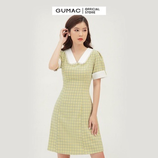 Đầm thiết kế caro phối cổ GUMAC tay ngắn nhiều màu đủ size DB327