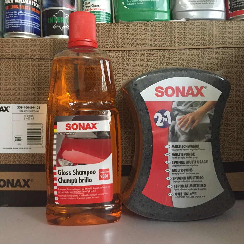 Combo Nước rửa xe và mút rửa xe ô tô xe máy SONAX Gloss Shampoo Concentrate