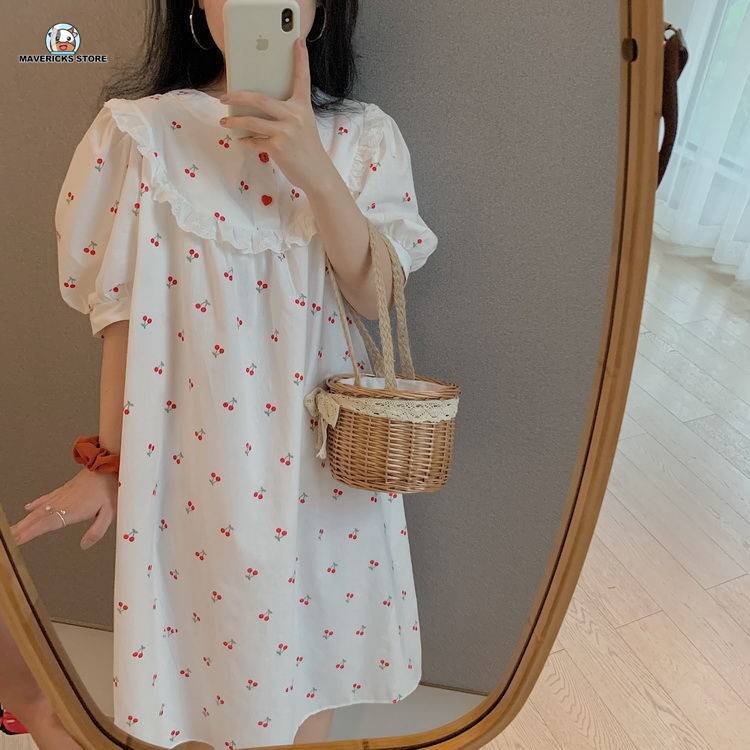 Đồ ngủ ngắn tay in họa tiết cherry xinh xắn cho nữ