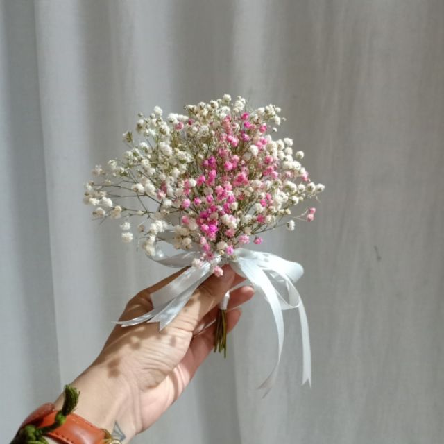 Bó hoa baby khô mix màu hồng trắng