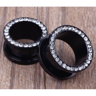 Bông nong tai nạm đá bằng hợp kim màu đen, khuyên nong tai