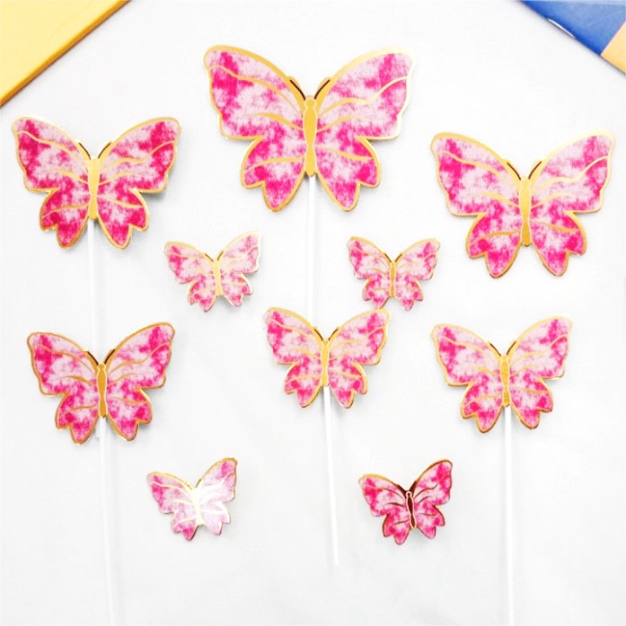 Trang trí bánh kem sinh nhật  sét 10 bướm giấy ánh kim